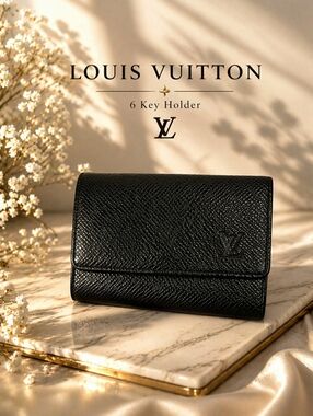 Authentic Louis Vuitton 6-Key Holder – Black Leather – Silver Hardware